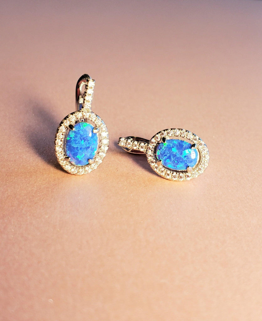 Theia Blue Opal Oval Earrings - The Mystic River