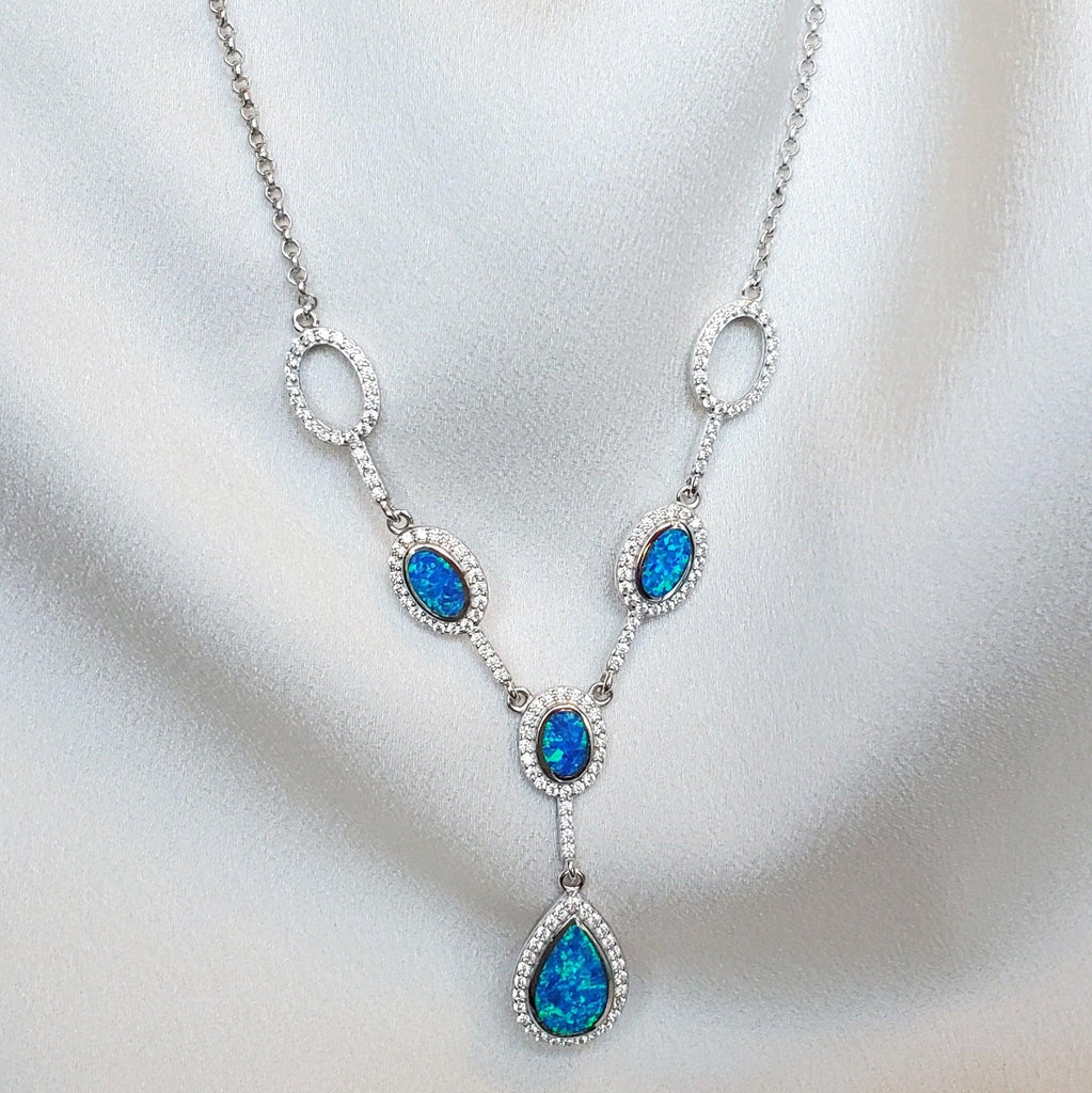 14K White Gold Azure Opal Necklace - KTCollection