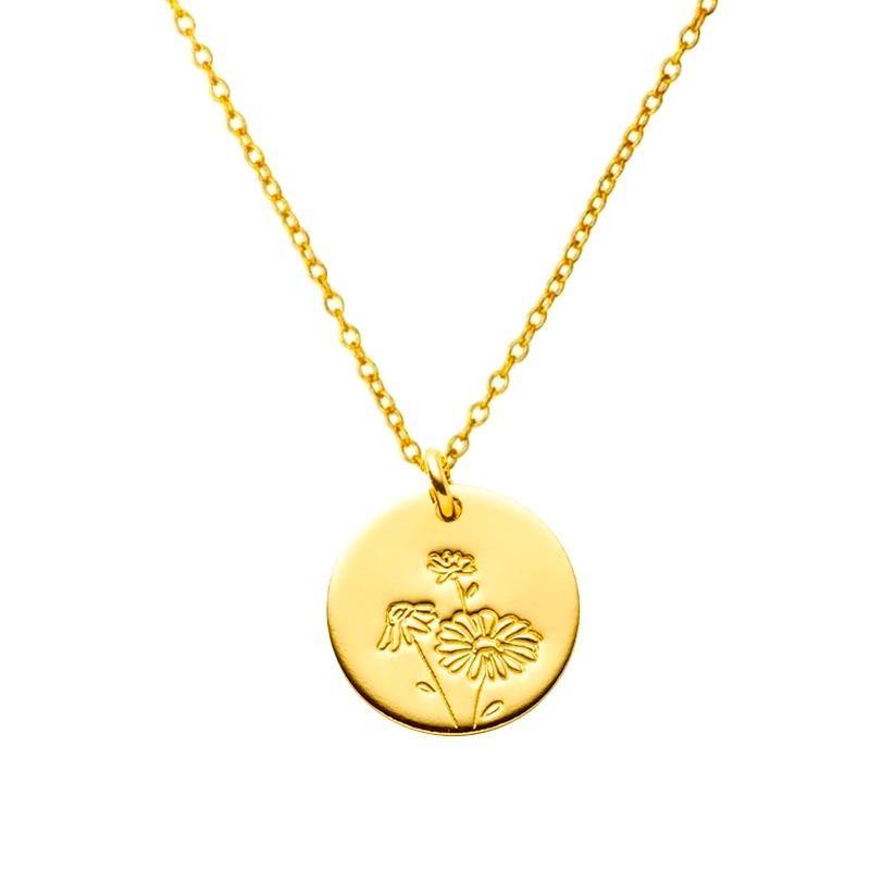 Gaia Flower Engraved Coin Necklace - The Mystic River